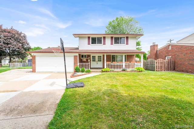 14717 Dane Ct, Sterling Heights, MI 48312 - traditional-style house featuring a porch, a garage, brick siding, and concrete driveway