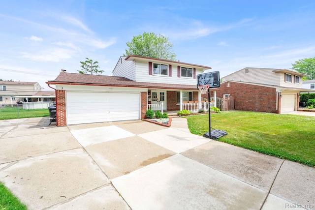 14717 Dane Ct, Sterling Heights, MI 48312 - traditional-style house with brick siding, covered porch, driveway, and a garage