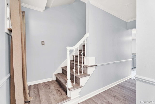 14717 Dane Ct, Sterling Heights, MI 48312 - stairs with wood finished floors and crown molding