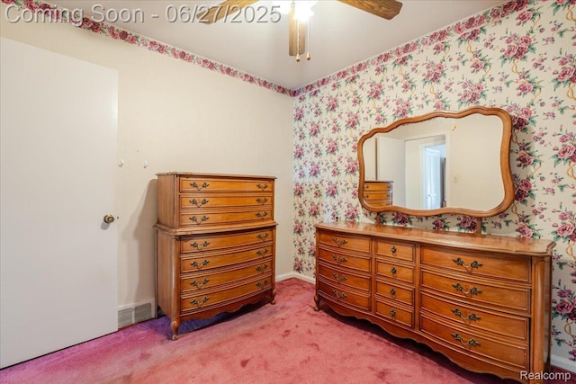 14711 Paris St, Allen Park, MI 48101 - bedroom with carpet, wallpapered walls, and ceiling fan