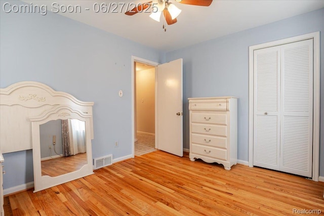 14711 Paris St, Allen Park, MI 48101 - unfurnished bedroom featuring light wood-type flooring, a closet, and ceiling fan