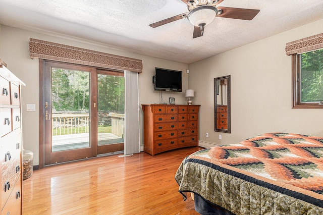 4234 N 2nd St, Kalamazoo, MI 49009 - bedroom with access to outside, multiple windows, light wood finished floors, a textured ceiling, and ceiling fan