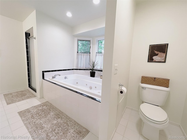 5403 Lenard Cir, Howell, MI 48843 - bathroom with a tub with jets, tile patterned flooring, recessed lighting, and a shower