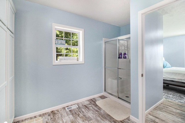 6127 River Rd, Manistee, MI 49660 - bathroom with wood finished floors, a shower stall, and ensuite bathroom