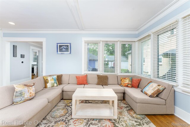 904 Michigan Ave, East Lansing, MI 48823 - living area featuring ornamental molding and wood finished floors