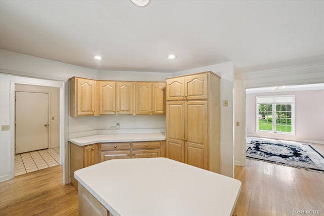 4270 Argenta Dr, Brighton, MI 48116 - kitchen with light brown cabinets, light countertops, light wood-type flooring, and recessed lighting