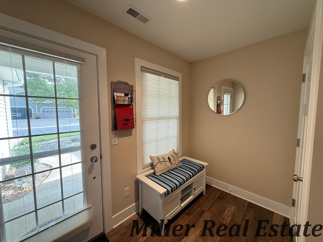 618 Riverwalk St, Hastings, MI 49058 - doorway featuring baseboards and dark wood-style flooring
