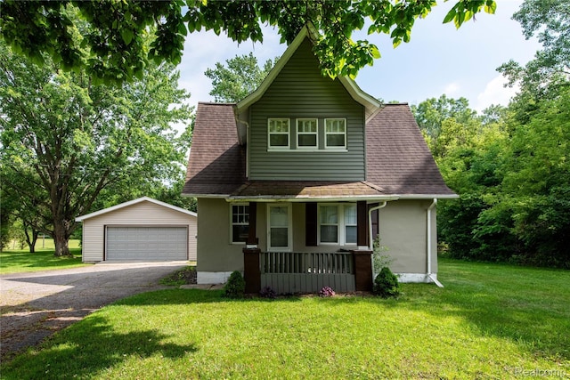 11740 Schram St, Grand Blanc, MI 48439 - view of front of property with an outbuilding, a porch, a front yard, and roof with shingles