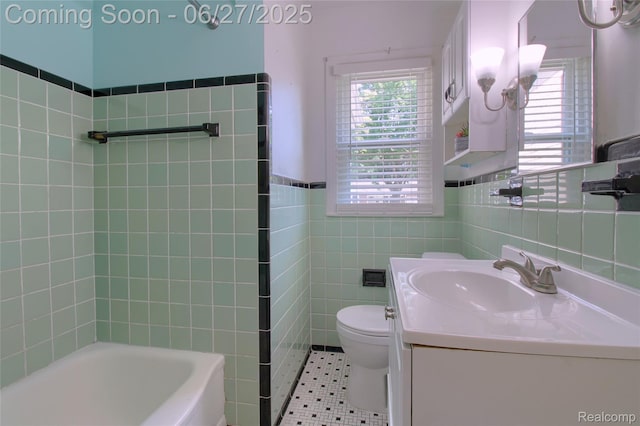 2371 Allard Ave, Grosse Pointe Woods, MI 48236 - bathroom featuring tile walls, vanity, and wainscoting