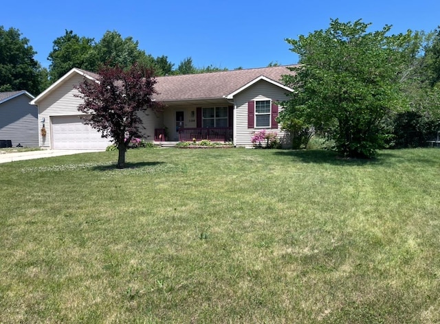 5344 Wheat Way Ave, Swartz Creek, MI 48473 - ranch-style house featuring a porch, a garage, a front yard, and concrete driveway