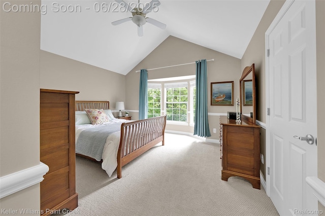 6014 Windemere Ln, Shelby Twp, MI 48316 - carpeted bedroom with vaulted ceiling and a ceiling fan