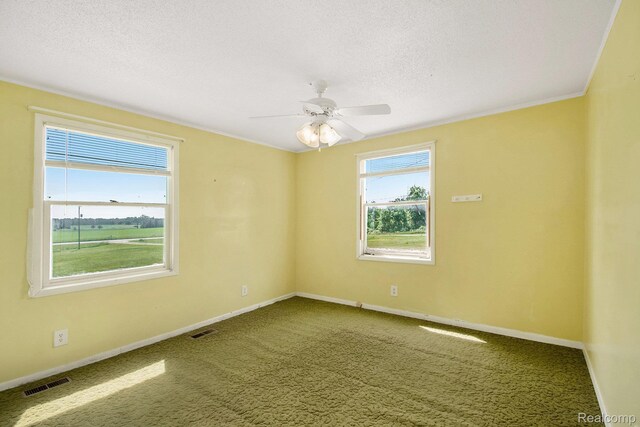 367 N Morrison Rd, West Branch, MI 48661 - unfurnished room featuring carpet floors, a ceiling fan, a textured ceiling, and crown molding