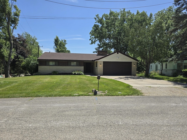 9361 W Parkway St, Detroit, MI 48239 - single story home featuring a garage, a front yard, concrete driveway, and a chimney