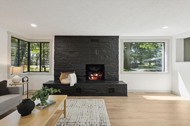 3736 Michael Ave SW, Wyoming, MI 49509 - living room with plenty of natural light, a stone fireplace, wood finished floors, and recessed lighting