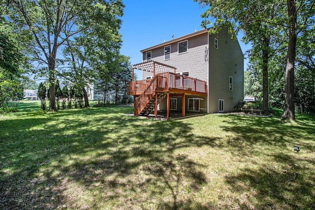 6061 Equestrian Woods Ct, Kalamazoo, MI 49009 - rear view of house with stairs, a wooden deck, and a lawn