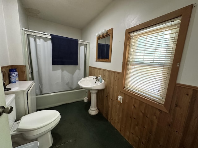 4641 Territorial Rd, Benton Harbor, MI 49022 - bathroom featuring wainscoting, wood walls, and shower / tub combo