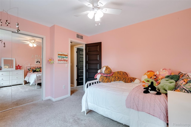 6848 Chadwick Dr, Canton, MI 48187 - bedroom featuring light carpet, ceiling fan, and a closet