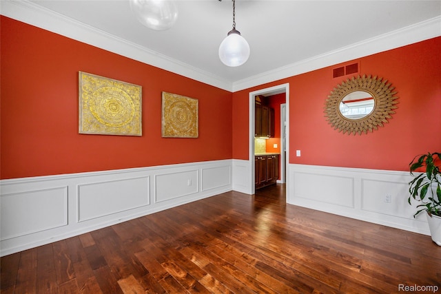 1249 Lasalle Rd, Canton, MI 48187 - empty room featuring crown molding, wainscoting, and dark wood finished floors