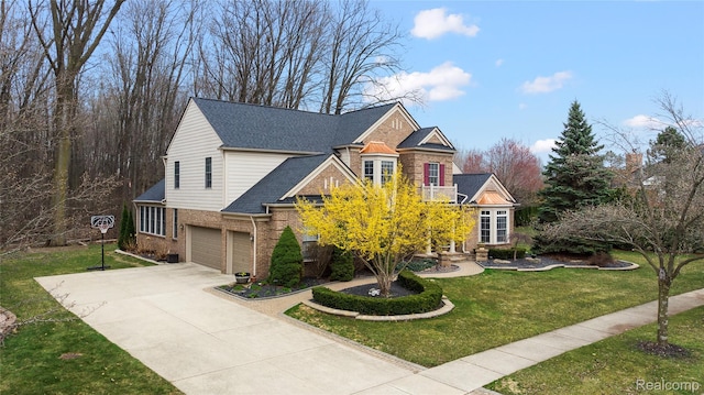 1249 Lasalle Rd, Canton, MI 48187 - view of front facade featuring a garage, a front yard, driveway, and brick siding