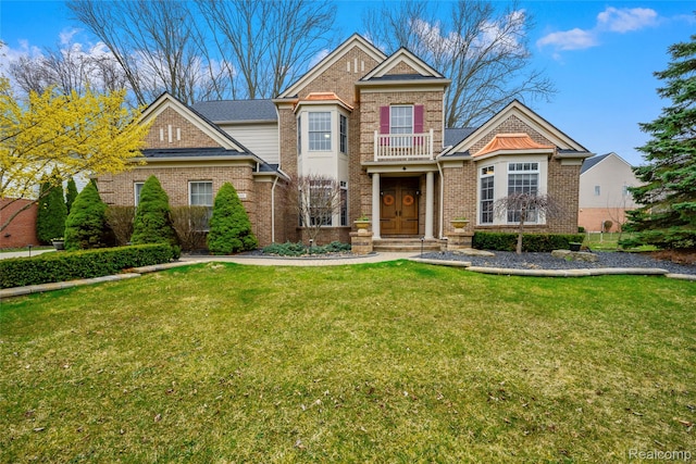 1249 Lasalle Rd, Canton, MI 48187 - georgian-style home with brick siding, a front lawn, and a shingled roof
