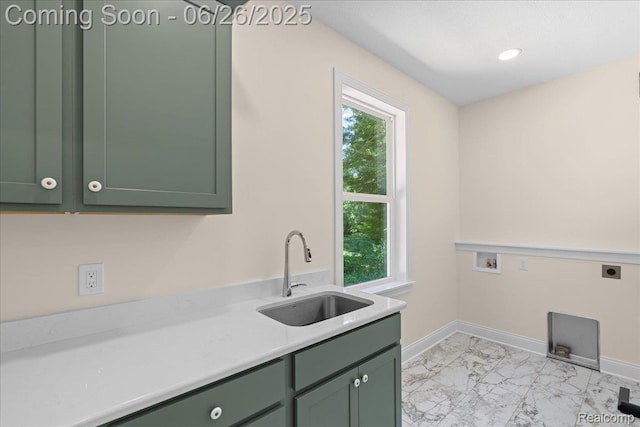 917 Chickasaw Dr, Mason, MI 48854 - washroom with cabinet space, light marble finish floors, washer hookup, and electric dryer hookup