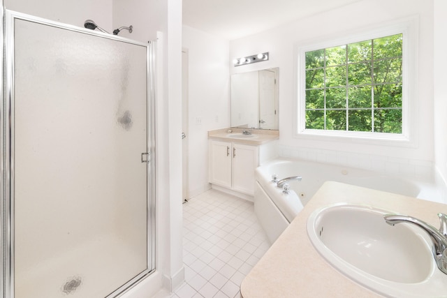 3046 Barclay Way, Ann Arbor, MI 48105 - full bathroom with vanity, a stall shower, tile patterned floors, and a garden tub
