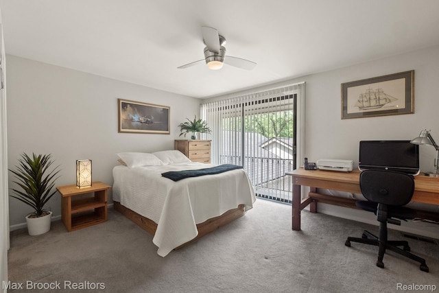 1122 Meadowglen Ct, Bloomfield Hills, MI 48304 - carpeted bedroom with access to exterior, a desk, and a ceiling fan