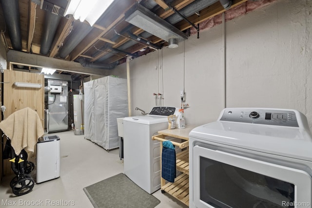 1122 Meadowglen Ct, Bloomfield Hills, MI 48304 - laundry area with water heater, independent washer and dryer, and heating unit