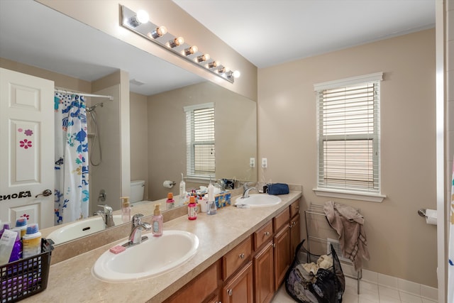 2385 Yasmin Dr, Michigan, MI 48382 - full bathroom with double vanity, a shower with shower curtain, and tile patterned flooring