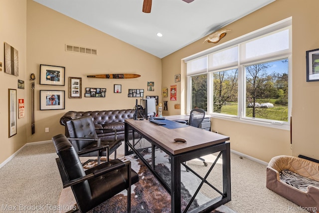 9239 Silverside, South Lyon, MI 48178 - carpeted office space with lofted ceiling and a ceiling fan