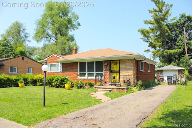 1902 Marlowe Dr, Flint, MI 48504 - bungalow featuring a front yard, brick siding, and a chimney