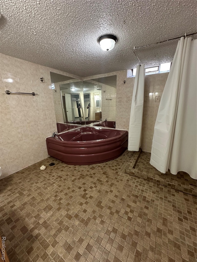 32302 Ryan Rd, Warren, MI 48092 - full bath with a tile shower, tile walls, and a tub to relax in