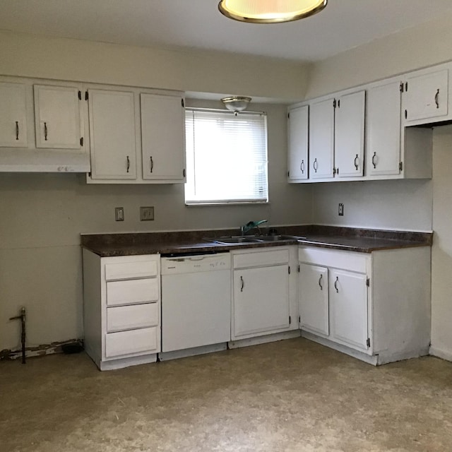 20072 Woodburn, Southfield, MI 48075 - kitchen with white dishwasher, under cabinet range hood, and white cabinetry