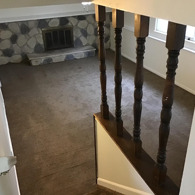 20072 Woodburn, Southfield, MI 48075 - stairs featuring carpet and a stone fireplace