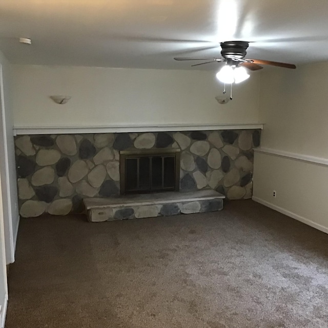 20072 Woodburn, Southfield, MI 48075 - unfurnished living room with carpet, a fireplace, and ceiling fan