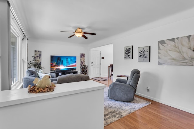 2606 S Saint Anthony St, Jackson, MI 49203 - living room featuring a ceiling fan, wood finished floors, and healthy amount of natural light