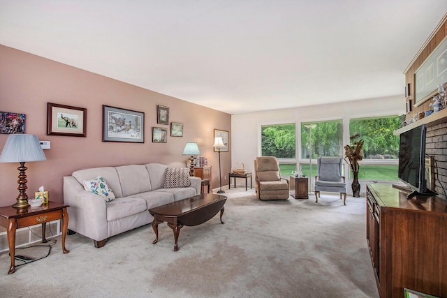 1205 Sassafras Ln, Niles, MI 49120 - living area featuring carpet and a brick fireplace