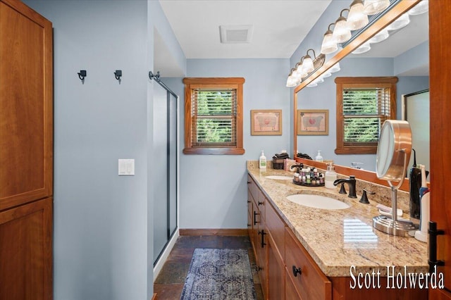 6311 142nd Ave, Holland, MI 49423 - bathroom with plenty of natural light, double vanity, and a shower stall