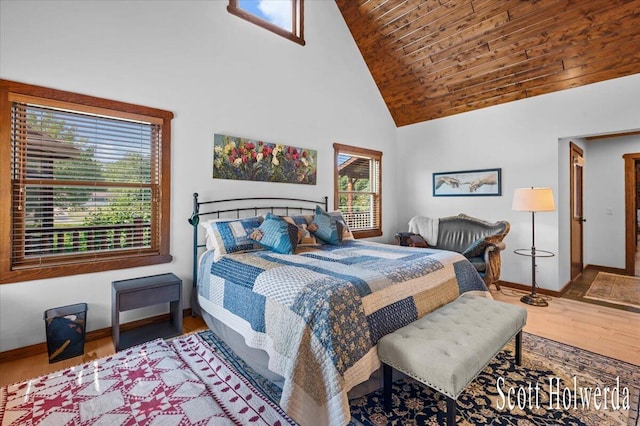 6311 142nd Ave, Holland, MI 49423 - bedroom with high vaulted ceiling, wood ceiling, and wood finished floors