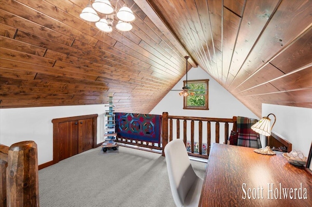 6311 142nd Ave, Holland, MI 49423 - home office with wooden ceiling, carpet floors, vaulted ceiling, and a chandelier