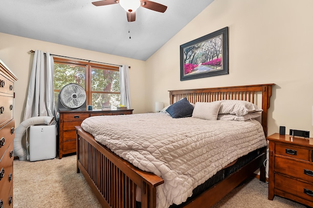 7154 Sandpiper St, Portage, MI 49024 - bedroom with light carpet, vaulted ceiling, and ceiling fan
