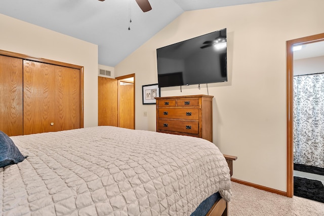 7154 Sandpiper St, Portage, MI 49024 - bedroom with vaulted ceiling, carpet, a closet, and a ceiling fan