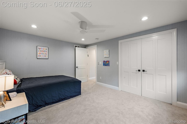 28440 Brooks Ln, Southfield, MI 48034 - bedroom featuring recessed lighting, carpet floors, a ceiling fan, and a closet