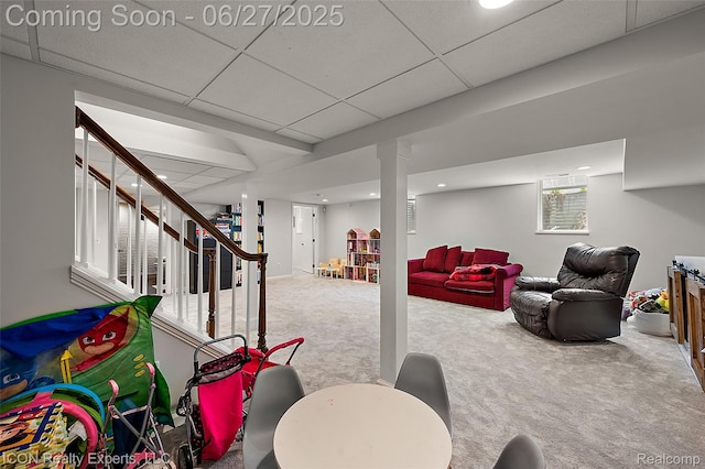 28440 Brooks Ln, Southfield, MI 48034 - game room with carpet flooring, a paneled ceiling, and recessed lighting