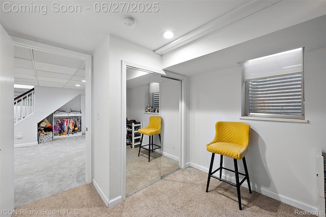 28440 Brooks Ln, Southfield, MI 48034 - living area with carpet, recessed lighting, and stairs