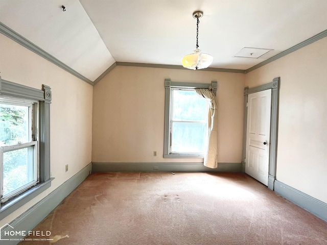 1412 Summit St, Owosso, MI 48867 - additional living space with carpet floors and vaulted ceiling