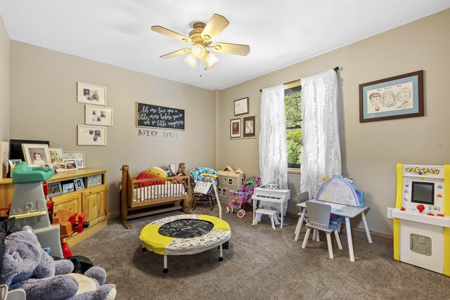 4255 S Eberhart Ave, Clare, MI 48617 - game room featuring carpet floors and a ceiling fan