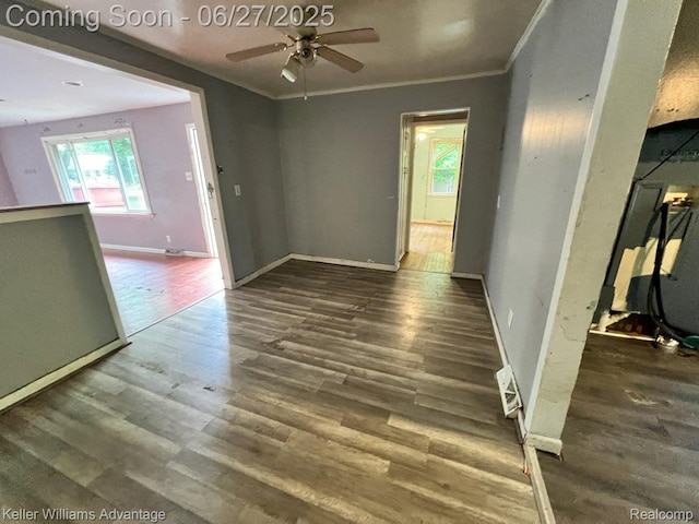 12 Hazel Ave, Pontiac, MI 48341 - empty room featuring plenty of natural light, wood finished floors, ceiling fan, and ornamental molding