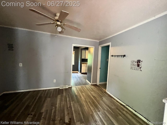 12 Hazel Ave, Pontiac, MI 48341 - empty room featuring a ceiling fan, wood finished floors, and ornamental molding