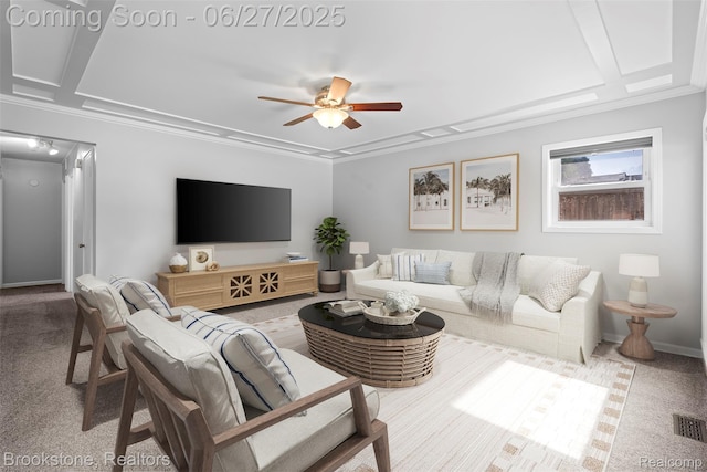 1293 Moulin Ave, Madison Heights, MI 48071 - living area with ceiling fan, carpet floors, and ornamental molding